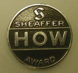 Sheaffer HOW Award Pin, bright chrome finish with black enamel.jpg